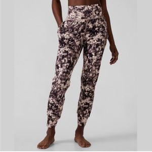 Athleta Black and Cream Tie-Dye Joggers